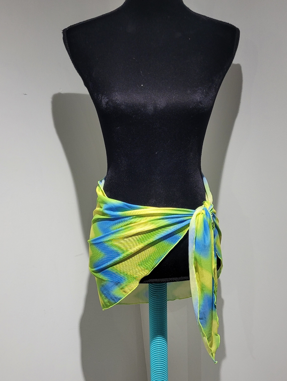 Vibrant Women’s Neon Green & Blue Tie-Side Swim Sarong OS Vacation Beach Summer